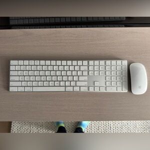 Apple Magic Wireless Keyboard with Numeric Keypad and Magic Mouse.